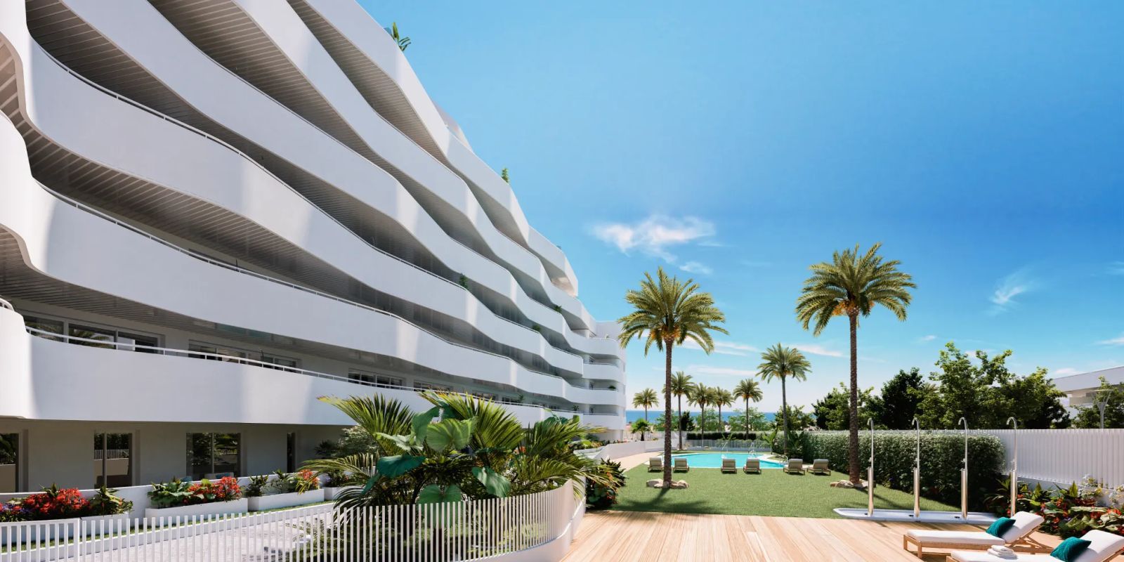 02 modern apartment pool palm trees view